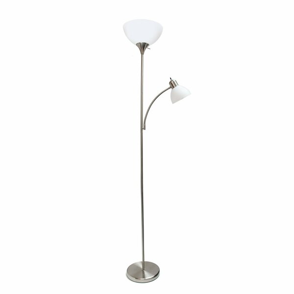 Creekwood Home 2 Light Mother Daughter Metal Floor Lamp, Torchiere, Reading Light Plastic Shades, Brushed Nickel CWF-3001-BN